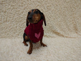 Wool Heart sweater with arans for a dog, dachshund warm clothes jumper with Cable
