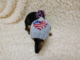 Patriotic Dog Hat with Heart US Flag Pom Pom Warm Winter Wool Dachshund Clothes