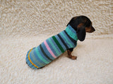 Handmade Knit Dachshund Sweater - Colorful Striped Dog Clothes
