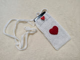 Heart Knitted Phone Crossbody Bag | Crochet Valentine Gift for Her | Small Romantic Smartphone Purse with Heart Decor | Made with Love Phone Sleeve