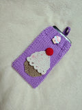 Cupcake Knit Phone Sleeve, Universal Crochet Cell Phone Pouch 6.7x3.5", Cute Sweet Cake Phone Case, Soft Yarn Sock for iPhone Samsung, Gift