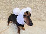 Hand-Knitted Dachshund Snood with Pompoms, Funny Dog Hat for Small Breeds, Animal Style Knitted Dog Hood, Cozy Dachshund Winter Headwear