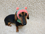 Double Pom Pom Dog Hat, Hand Knitted Winter Dog Beanie, Warm Wool Dog Snood for Small Dogs