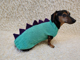 Custom Knitted Dinosaur Outfit for Dachshund – Winter Dog Apparel