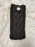 Cozy Cable Knit Phone Cover, Cream White Knitted Phone Pouch with Wooden Button, Protective Smartphone Sleeve, Winter Tech Gift