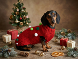 Christmas garland red sweater with pom poms for pets
