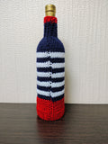 Nautical Knitted Wine Bottle Cover – Lighthouse & Anchor Striped Bottle Sweater, Handmade Coastal Kitchen Decor, Unique Beach House Gift