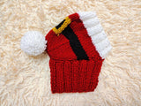 Santa Dog Hat PomPom, Designer Pet Party Clothes outfit, Warm Winter knitted Dachshund cap with Pattern, gift for dogs lover