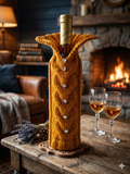 Knitted Wine Bottle Cozy Cable Knit Sleeve, Red Valentine’s Day Wine Decor, Heart Buttons Bottle Sweater, Wedding Table Decor Housewarming Gift