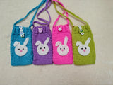 Knitted Bunny Phone Sleeve with Strap, Cute Rabbit Crossbody Phone Bag, Handmade Crochet Phone Sock, Kawaii Animal Phone Pouch