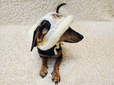Paw dog hat Summer sun with holes for ears. Hand knitted sun cap dachshund. Stylish Pet Photo Props and Gift Dog Moms