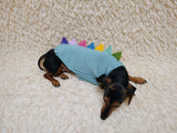 Custom Blue Knit Dogs Dinosaur Sweater with Rainbow Spikes - Warm Handmade Pet Clothes Halloween outfit pet Dino Rex jumper dachshund