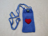 Heart Knitted Phone Crossbody Bag | Crochet Valentine Gift for Her | Small Romantic Smartphone Purse with Heart Decor | Made with Love Phone Sleeve