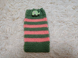 Cute Animal Companion Knit Phone Case | Striped Phone Sleeve-Handmade Knit Animal Phone Pouch | Cozy Stretchy Phone Sock