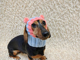 Double Pom Pom Dog Hat, Hand Knitted Winter Dog Beanie, Warm Wool Dog Snood for Small Dogs