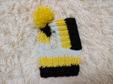 Multi-Color Striped Dog Snood: Hand-Knit Pom-Pom Beanie for Dachshunds