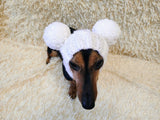 Hand-Knitted Dachshund Snood with Pompoms, Funny Dog Hat for Small Breeds, Animal Style Knitted Dog Hood, Cozy Dachshund Winter Headwear