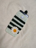 Daisy Phone Sock, Knit Striped Phone Sleeve, Cute Flower Phone Case Pouch, Handmade Cotton Phone Bag, Gift for her, Cozy Phone Holder
