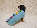 Custom Blue Knit Dogs Dinosaur Sweater with Rainbow Spikes - Warm Handmade Pet Clothes Halloween outfit pet Dino Rex jumper dachshund