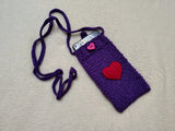 Heart Knitted Phone Crossbody Bag | Crochet Valentine Gift for Her | Small Romantic Smartphone Purse with Heart Decor | Made with Love Phone Sleeve