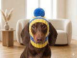 Comfort-Fit Knitted Dog Snood for Dachshunds - Soft Ribbed Dog Hat with Pom-Pom - Stay-On Winter Headwear for Long-Haired & Smooth Doxies