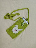 Knitted Bunny Phone Sleeve with Strap, Cute Rabbit Crossbody Phone Bag, Handmade Crochet Phone Sock, Kawaii Animal Phone Pouch