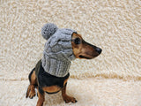 Dog hat with pom poms wool, warm hat for dachshund, wool hat for small dogs