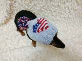 Patriotic Dog Hat with Heart US Flag Pom Pom Warm Winter Wool Dachshund Clothes