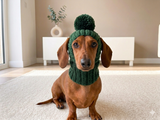 Handmade Knit Dachshund Snood with Pom-Pom - Winter Dog Hat for Doxies & Small Breeds - Ear Warmer & Neck Gaiter