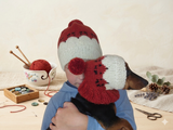 Christmas chanterelles in a set of hats for mom and dog, a set of hats with a fox for the hostess and a pet