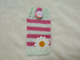 Daisy Phone Sock, Knit Striped Phone Sleeve, Cute Flower Phone Case Pouch, Handmade Cotton Phone Bag, Gift for her, Cozy Phone Holder