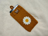 Crochet Daisy Phone Sock, Knitted Smartphone Sleeve with Flower Phone Pouch, Boho Cell Phone Case, Handmade Gift for Her
