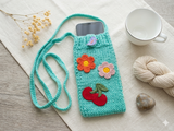 Knitted Smartphone Pouch with Fruit Patches • Aesthetic Crochet Phone Sock • Cute Handmade Gift for Her