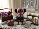 Dog hat with pom poms wool, warm hat for dachshund, wool hat for small dogs