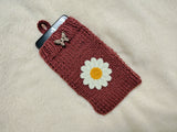 Crochet Daisy Phone Sock, Knitted Smartphone Sleeve with Flower Phone Pouch, Boho Cell Phone Case, Handmade Gift for Her