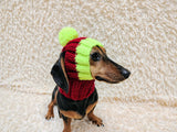 Cute Hand-Knitted Dachshund Snood and Pom-Pom Beanie Set - Cozy Dog Hat and Neck Warmer