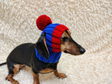 Cute Hand-Knitted Dachshund Snood and Pom-Pom Beanie Set - Cozy Dog Hat and Neck Warmer