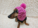 Warm winter snood hat for a dog with a pom-pom