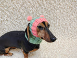 Double Pom Pom Dog Hat, Hand Knitted Winter Dog Beanie, Warm Wool Dog Snood for Small Dogs