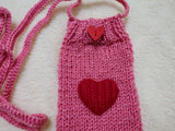 Heart Knitted Phone Crossbody Bag | Crochet Valentine Gift for Her | Small Romantic Smartphone Purse with Heart Decor | Made with Love Phone Sleeve