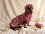 Festive costume sweater and hat with hearts for pets,clothes dachshund dog with hearts,gift for pet lover,clothes dog for photo shoot