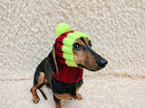 Cute Hand-Knitted Dachshund Snood and Pom-Pom Beanie Set - Cozy Dog Hat and Neck Warmer