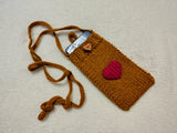 Heart Knitted Phone Crossbody Bag | Crochet Valentine Gift for Her | Small Romantic Smartphone Purse with Heart Decor | Made with Love Phone Sleeve