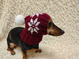 Christmas holiday Snowflake Dog Hat PomPom, Designer Pet Party Clothes outfit knitted Dachshund Beanie with Pattern