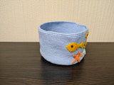 Nautical Rope Basket for Bathroom Storage, Ocean Theme Nursery Decor, Crocheted Blue Toy Basket with Fish, Coastal Gift for Sea Lovers