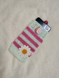 Daisy Phone Sock, Knit Striped Phone Sleeve, Cute Flower Phone Case Pouch, Handmade Cotton Phone Bag, Gift for her, Cozy Phone Holder