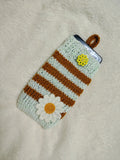 Daisy Phone Sock, Knit Striped Phone Sleeve, Cute Flower Phone Case Pouch, Handmade Cotton Phone Bag, Gift for her, Cozy Phone Holder