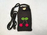 Handmade Knitted Phone Bag • Red Cherry Fruit Decor Phone Case • Aesthetic Gift for Teen Girls