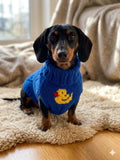 Duck print wool sweater with arans for dogs, dachshund warm clothes jumper with cable