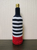 Navy & White Striped Wine Cozy with Red Ribbed Base